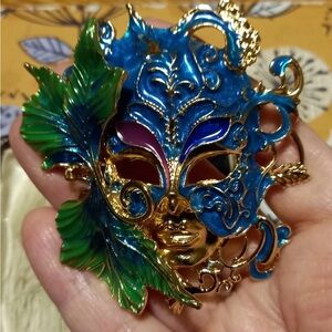 Large Colorful Masquerade Mask Brooch Metal Base perfect for Mardi Gras season